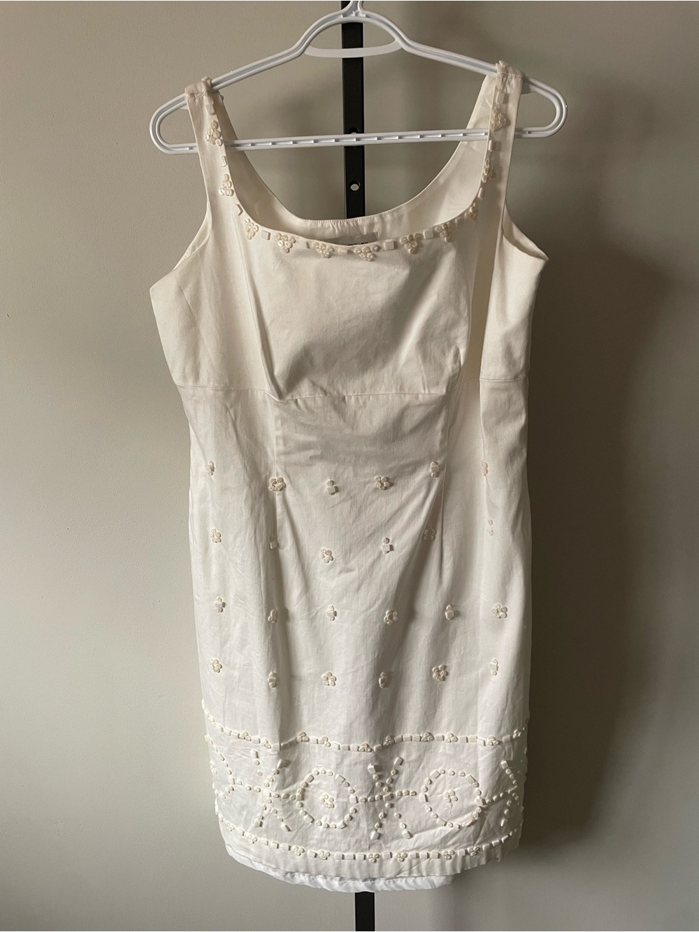 Y2K Vintage WD•NY Beaded White Cotton Sheath Dress 2000s Boho